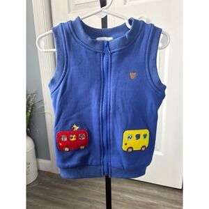 Mud Kingdom Kids Blue Full Zip Fleece Lined Vest Animal Bus Patches Size 100
